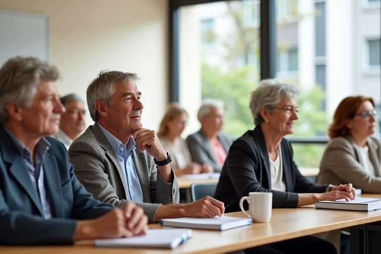 Des seniors en train de suivre un cours