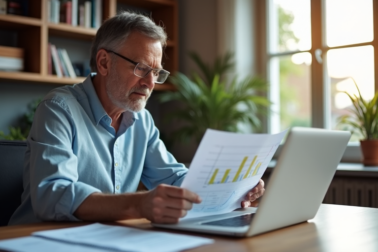 Un homme prépare ses finances sur son ordinateur
